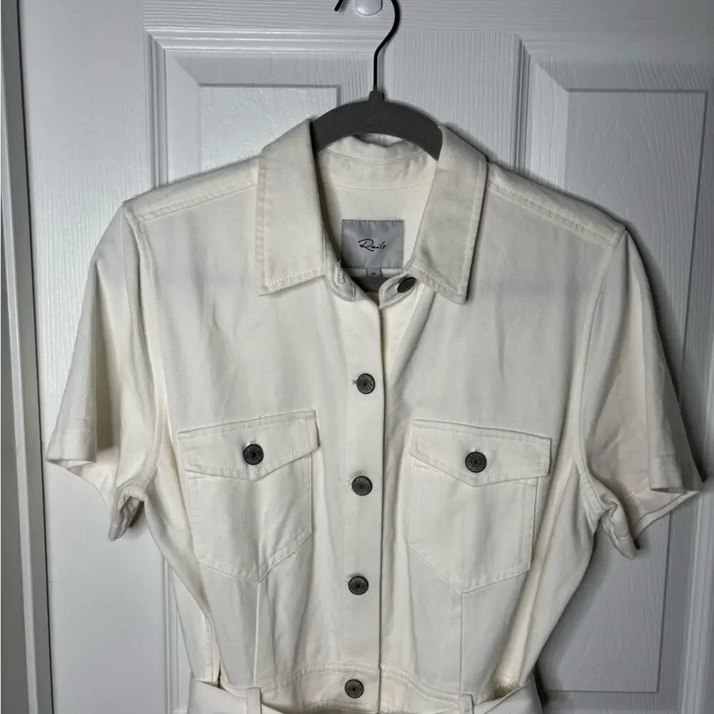 Rails White Button Front Belted Shirt Dress Medium